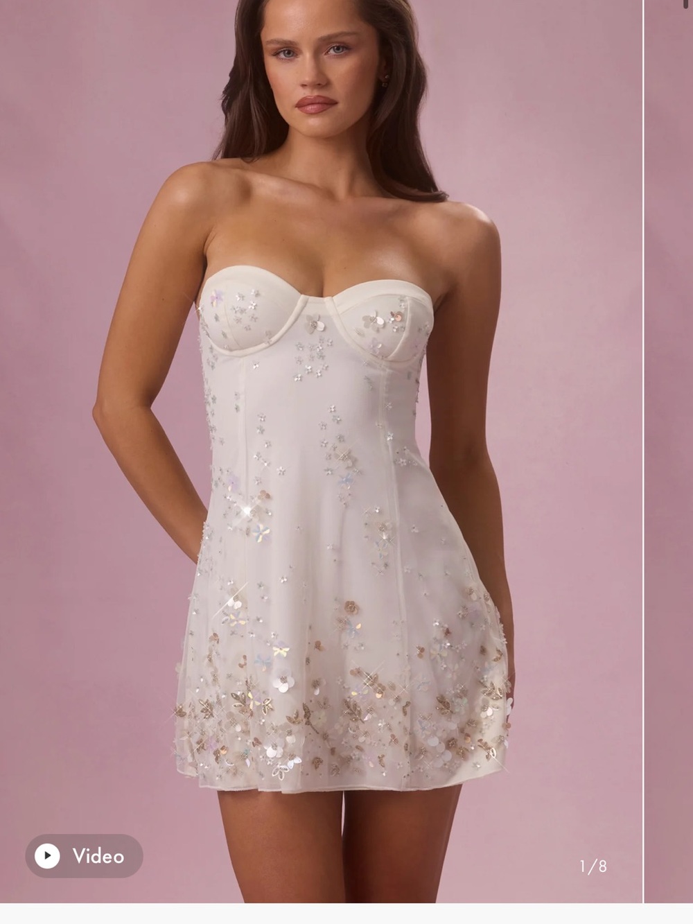 Oh Polly Ivory Strapless Embellished Mini Dress